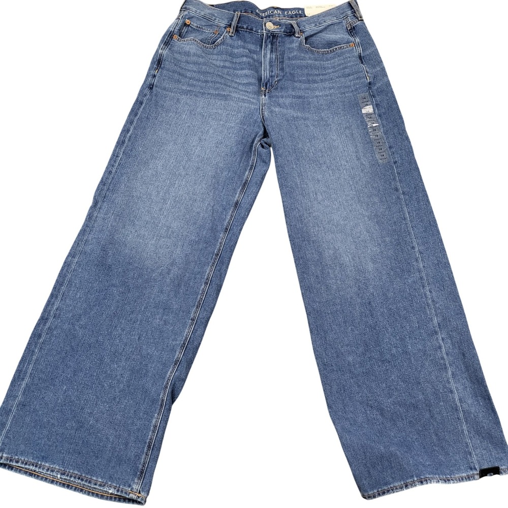 American Eagle Womens Skater Jean High Rise Wide Leg Baggy 90s Denim NWT Size 14 - Picture 2 of 8